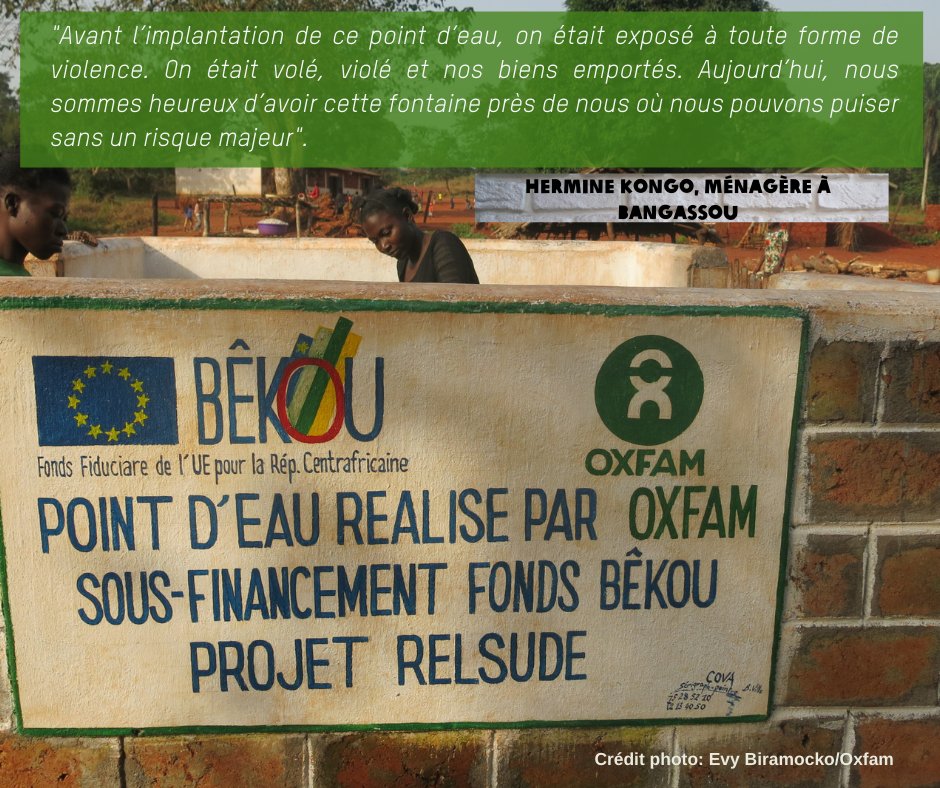 Faciliter l’accès des personnes vulnérables à l’eau potable est une des priorités de @OxfamRCA. 21 forages sont réhabilités/construits à Bangassou et Gambo dans le cadre de #RELSUDE ont été inaugurés avec l'appui du fond Bekou de @UEenRCA