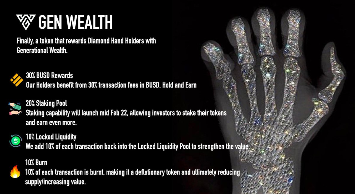 GenWealthCrypto's tweet photo. Get ready for the HOTTEST 🔥 token in 2022. The Crypto Token for Diamond Hand Holders! #genwealth #bsc #launching #Whitelist #presale #privatesale https://t.co/1QIhgQ3Lbs