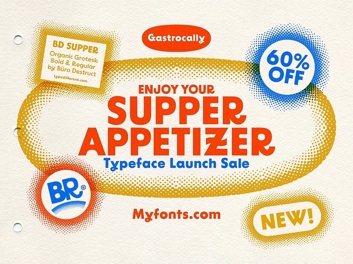 typedifferent's tweet photo. “BD Supper” is a friendly and humorous geometric-organic sans serif typeface great for use on food packaging and in gastronomy-related topics.
Enjoy your Supper Appetizer: Launch #sale 60% Off on
☞ https://t.co/0U7Pw5MWDE
#typedifferent #typography #font #burodestruct https://t.co/qX4laJ9N6x