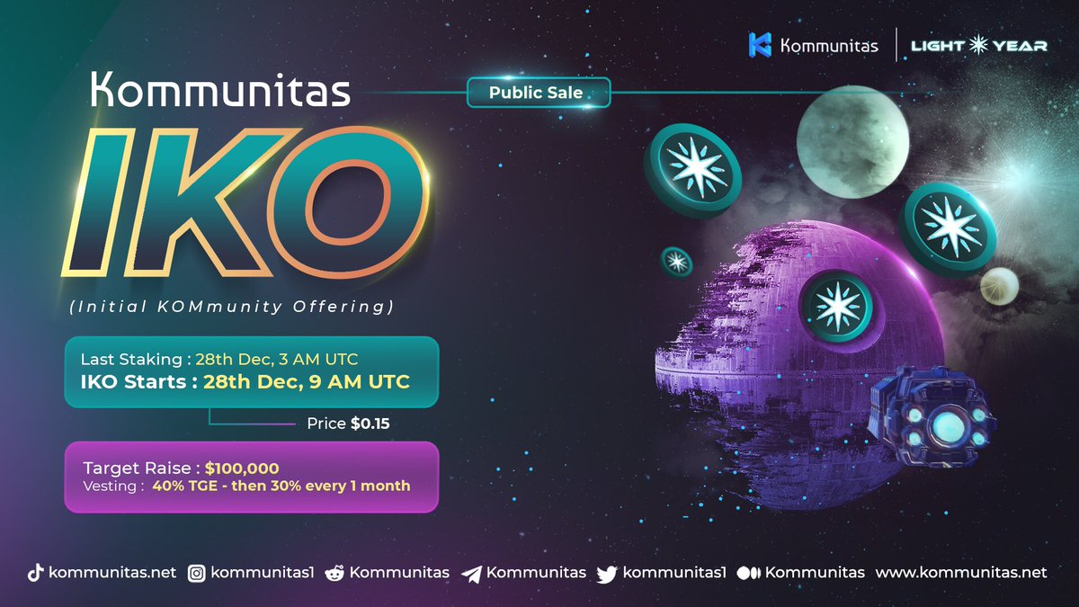 kommunitasnet's tweet photo. 🚀 Kommunitas is stoked to announce our IKO with @lightyear_game !

💫 Light Year is a space-themed GameFi project featuring DeFi-Farming and P2E Mechanics. Read more: https://t.co/hIIXlkgi1e https://t.co/N7m34Tf26y