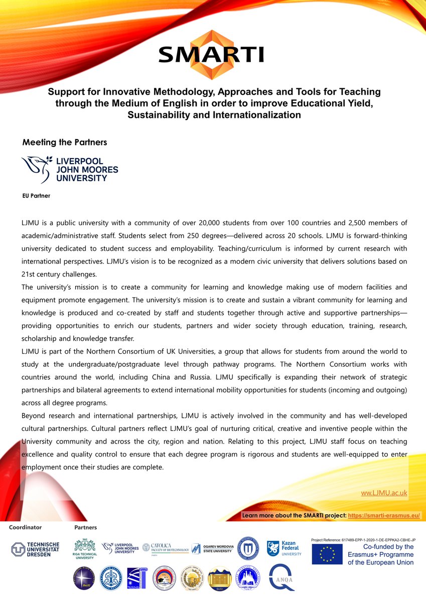 Meet our SMARTI partners!
UK Partner: #LJMU

#smarti #erasmusplus #english #armenia #russia #europe