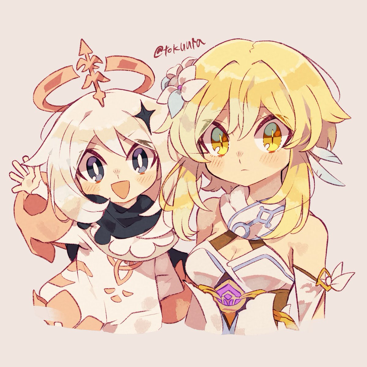 蛍|ほたる(原神) ,パイモン(原神) 「蛍とパイモン 」|徳浦のイラスト