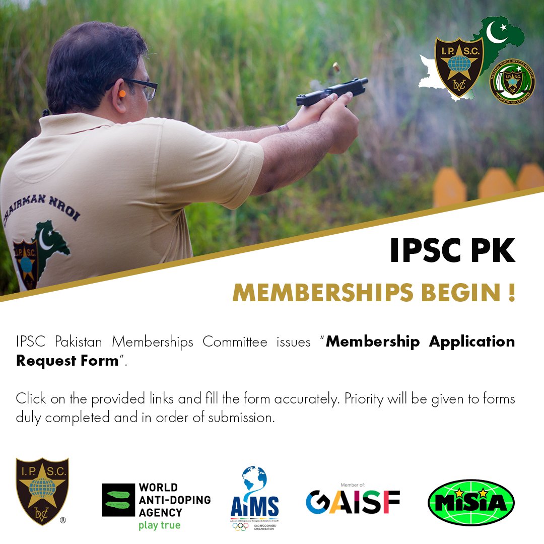 IPSCPk's tweet image. Dear Enthusiasts, We invite you to be among the first to join IPSC Pakistan.  Please use the link below to start the process.
forms.gle/nwTLXfbP56EDsF…

#ipsc #uspsa #ipscyouth #IPSCPakistan #ipscshooting #practicalshooting #shootingsports #SportsShooter #MISIA #GAISF #AIMS