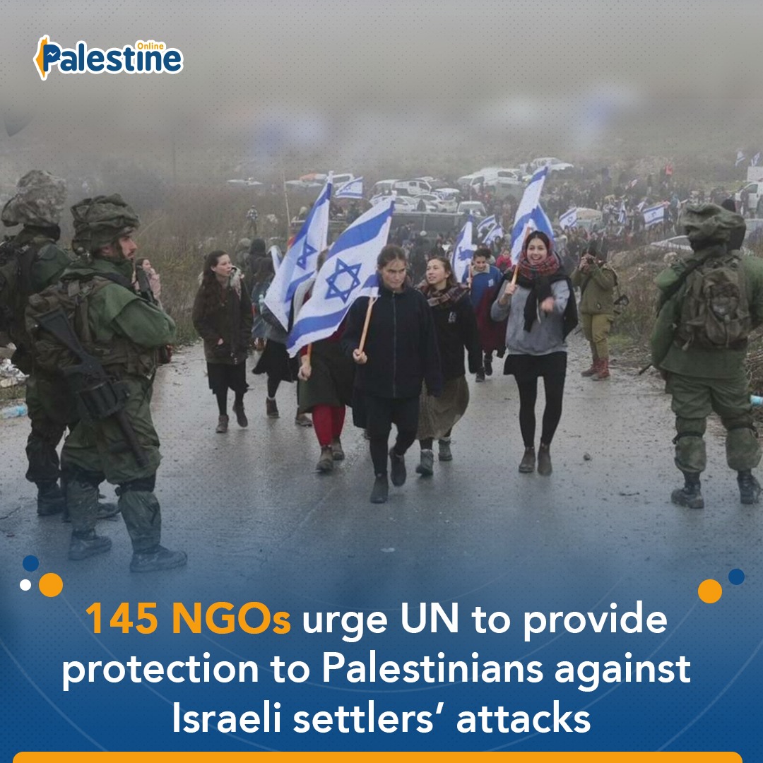 OnlinePalEng's tweet photo. In a statement, 145 Palestinian NGOs Network has urged the United Nations to provide international protection for Palestinian residents against attacks conducted by colonial Israeli settlers who are backed by the occupation forces.
#SavePalestine https://t.co/RiaozcmFci