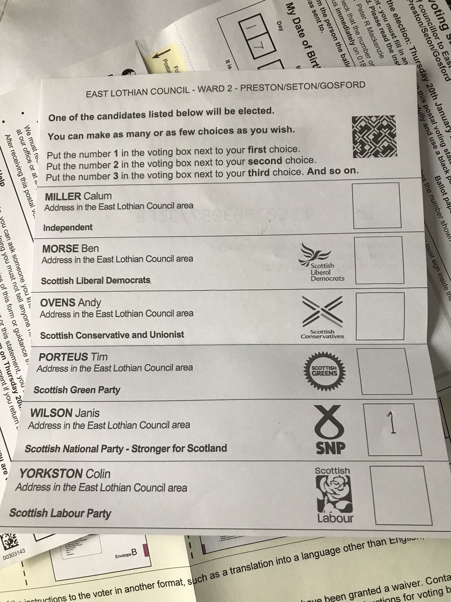 Sending off my ballot paper for the #PrestonSetonGosford Council By-Election on January 20th. @EastLothianCouncil ⁦@janis4psg⁩