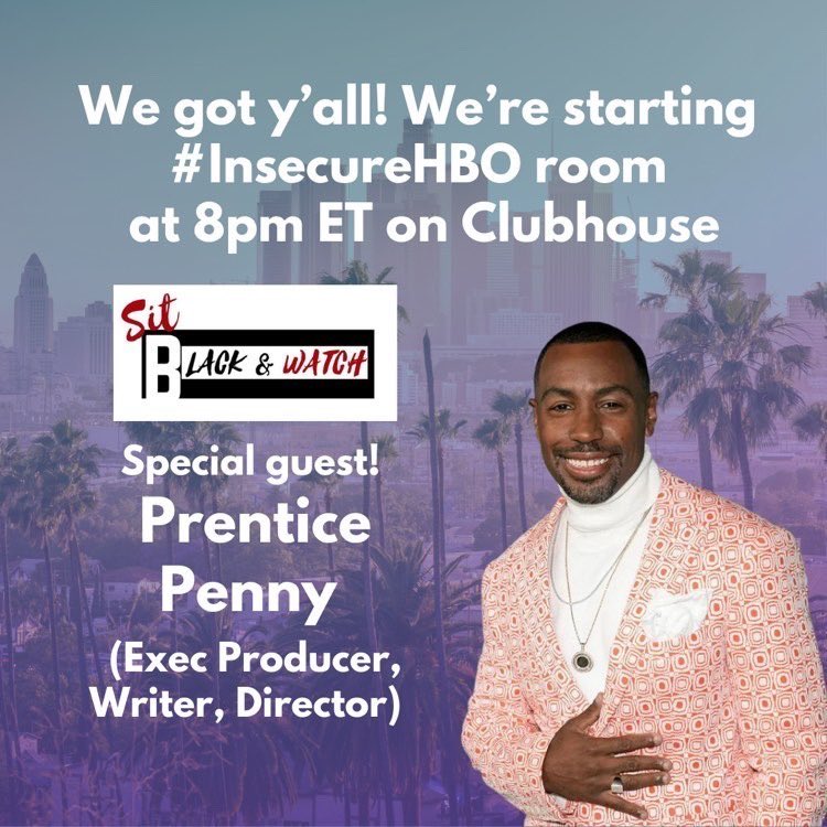 SitBlackWatch's tweet photo. #InsecureHBO may be over, but the celebration is going down tonight with creator @afrovocative, special guest @The_A_Prentice &amp; co-mods  @justmarla724 @Scrappmusiq Pull up to #SitBlackAndWatch tonight at 5pm PT/ 8pm ET for some great discussion!

https://t.co/YjawV4rQrR https://t.co/QvjgIkNeix