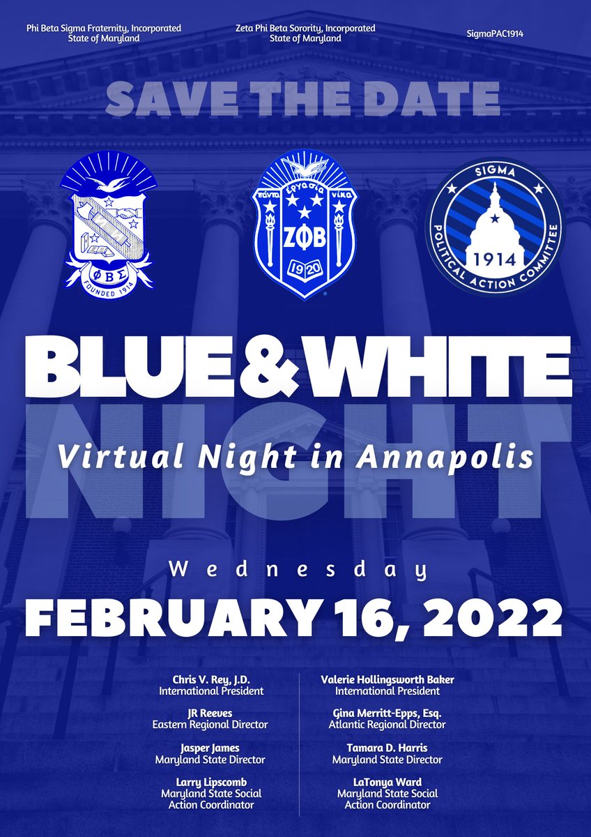 zphibmaryland's tweet image. Calling all Sorors and Frat of the Blue and White Family!  Join us on February 16, 2022 to collectively discuss relevant issues and concerns affecting our communities. 

#zphibmd 
#zphibmdsocialaction
#getengaged 
#pbsmdsocialaction
#phibetasigma