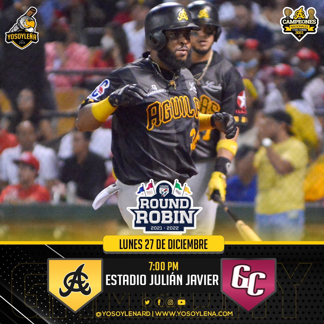 YoSoyLenaRD's tweet photo. G A M E D A Y
Los Campeones Nacionales y del Caribe, @aguilascibaenas inician el #RounRobin visitando a @Gigantes_Cibao
⌚️ 7:00 PM
🏟 Estadio Julián Javier
📺 CERTV Canal 4
📻 La Llave 95.7 FM
💻 MLB TV
#YoSoyLeña #ACvsGC #LIDOM #EquipoGrade https://t.co/5zVSbK4u5G
