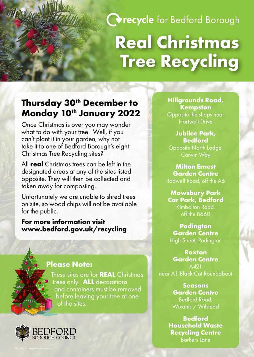 You can recycle your Christmas tree with us from this Thursday by drooping it off at the signposted point on the green in front of our garden centre 🌲🌲🌲🌲🌲