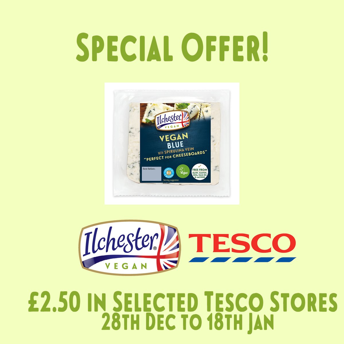 Ready for Veganuary? 🌿🧀
We've got you covered!
Grab a deal on delicious crumbly Ilchester® Vegan Blue in selected Tesco stores
Only £2.50
from 28th December to 18th January 📅
Click here to buy: bit.ly/3EmIMEd