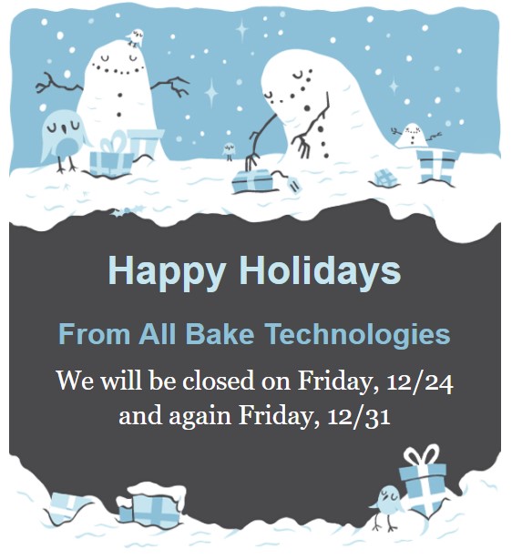AllBakeTech's tweet image. Happy Holidays from All Bake Technologies! We will be closed on Friday 12/24 and Friday 12/31. - mailchi.mp/allbaketech/ha…