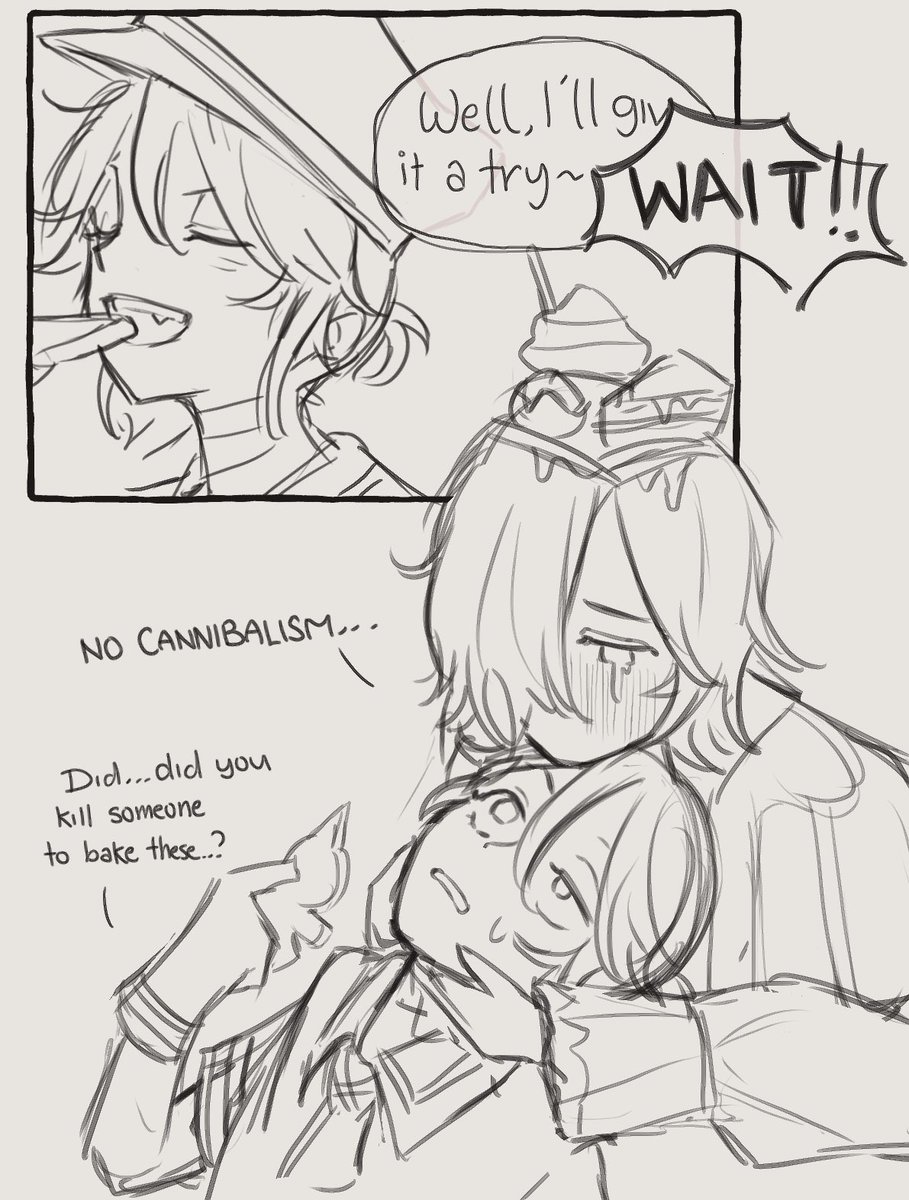 Prompt: Luca is (taste testing Andrew's Christmas Cookies)
but he didn't let him taste test he just showed off his craft LOL
Drawing non-chibi testing is my patience HAHA