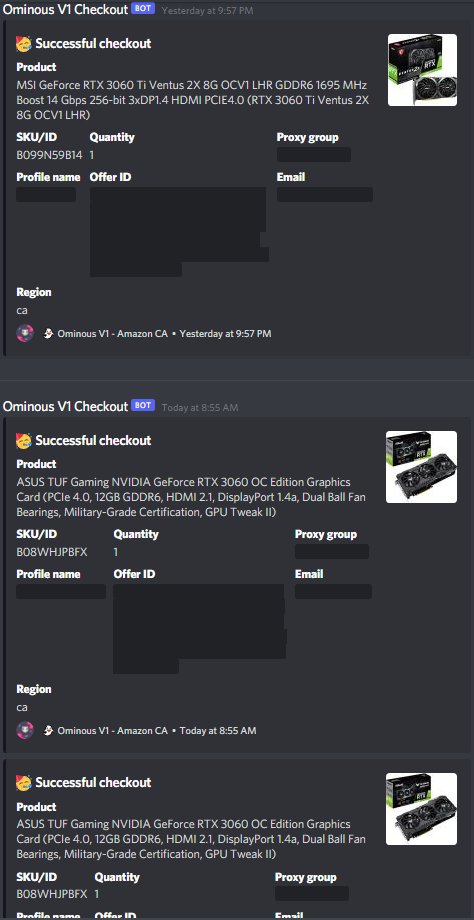 Just some GPUs last night and this morning. <a href="/Anik_Hett/">Anik</a>  Are people really sleeping on 1.0?!

Bot: <a href="/OminousAIO/">Ominous</a>
Proxies: @Leafproxies
Server: <a href="/ArsonServers/">Arson Servers LLC</a> 
CG: <a href="/TheNorthCop/">TheNorthCop</a> <a href="/forbiddengroup/">Forbidden</a> <a href="/AMNotifyCA/">AMNotify Canada</a> 
Accounts: <a href="/smkrgroup/">smkrgroup</a> from beta. Let me get a weekly? I need more accounts 🤣