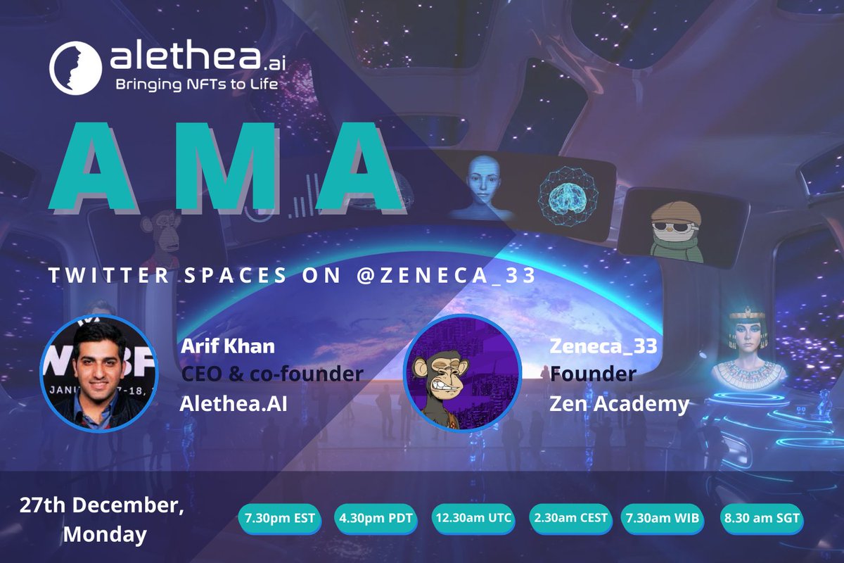 real_alethia's tweet photo. ✨join @ArKhan and @Zeneca_33 for an epic AMA TODAY✨

7:30 EST on twitter spaces 

can't wait to see you there! 🦾🦾🦾 https://t.co/WJ01VElujd