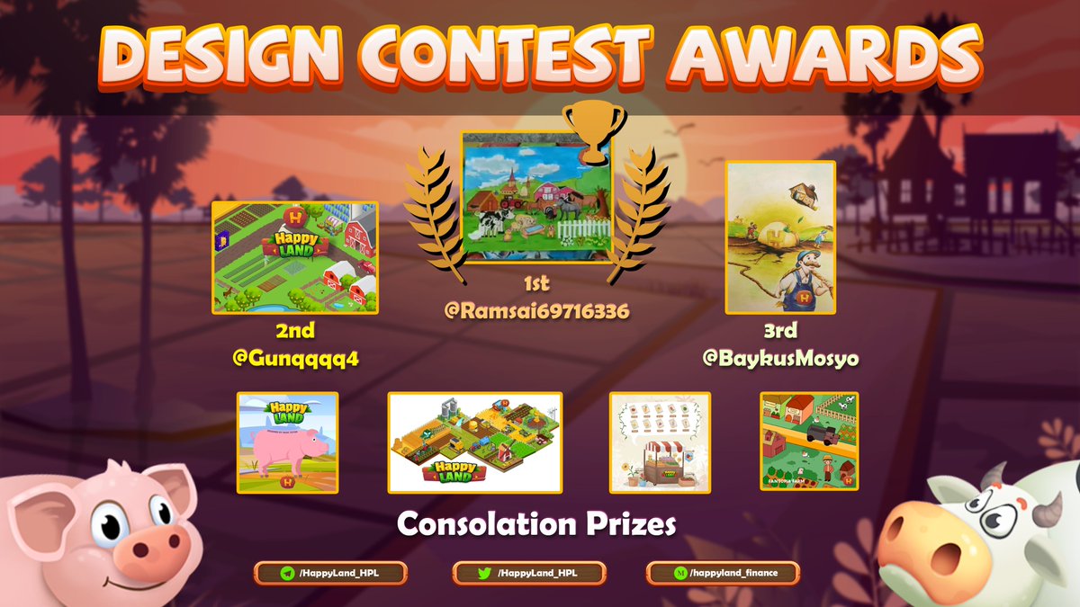 HappyLand_HPL's tweet photo. We would like to congratulate the following Happylanders, for winning the first round of #DesignYourOwnFarm
1st: @Ramsai69716336
2nd: @Gunqqqq4
3rd: @BaykusMosyo
Consolation: @coldy86486539, @merinhi1511, @oriental1991, @LuckyEyaRiego
#PlayToEarn #FreeToEarn #metaverse #NFT https://t.co/M8wYmXUATR