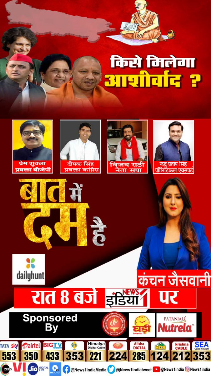 News1India (@news1indiatweet) on Twitter photo आज रात 8 बजे बड़ी बहस "बात में दम है" में देखिए "किसे मिलेगा आशीर्वाद" ?
<a href="/Kanchanjais/">kanchan jaiswani</a> <a href="/PremShuklaBJP/">Prem Shukla -प्रेम शुक्ल</a> <a href="/DeepakSinghINC/">Deepak Singh दीपक सिंह</a> @rathivijay79 <a href="/Rudrapdubey_/">Rudra Pratap Dubey 🇮🇳</a> #News1India #BaatMeDumHai आज रात 8 बजे बड़ी बहस "बात में दम है" में देखिए "किसे मिलेगा आशीर्वाद" ?
<a href="/Kanchanjais/">kanchan jaiswani</a> <a href="/PremShuklaBJP/">Prem Shukla -प्रेम शुक्ल</a> <a href="/DeepakSinghINC/">Deepak Singh दीपक सिंह</a> @rathivijay79 <a href="/Rudrapdubey_/">Rudra Pratap Dubey 🇮🇳</a> #News1India #BaatMeDumHai