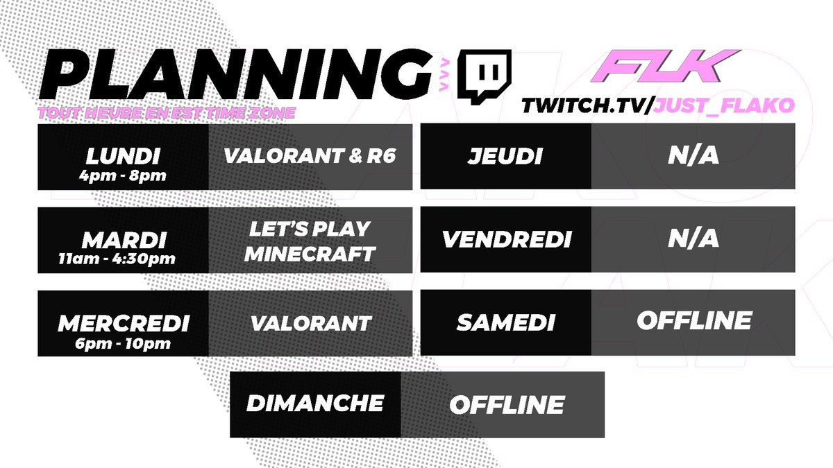 Voila le planning de cette semaine les shinobis!🥷🦋
RDV à 4pm pour un stream!