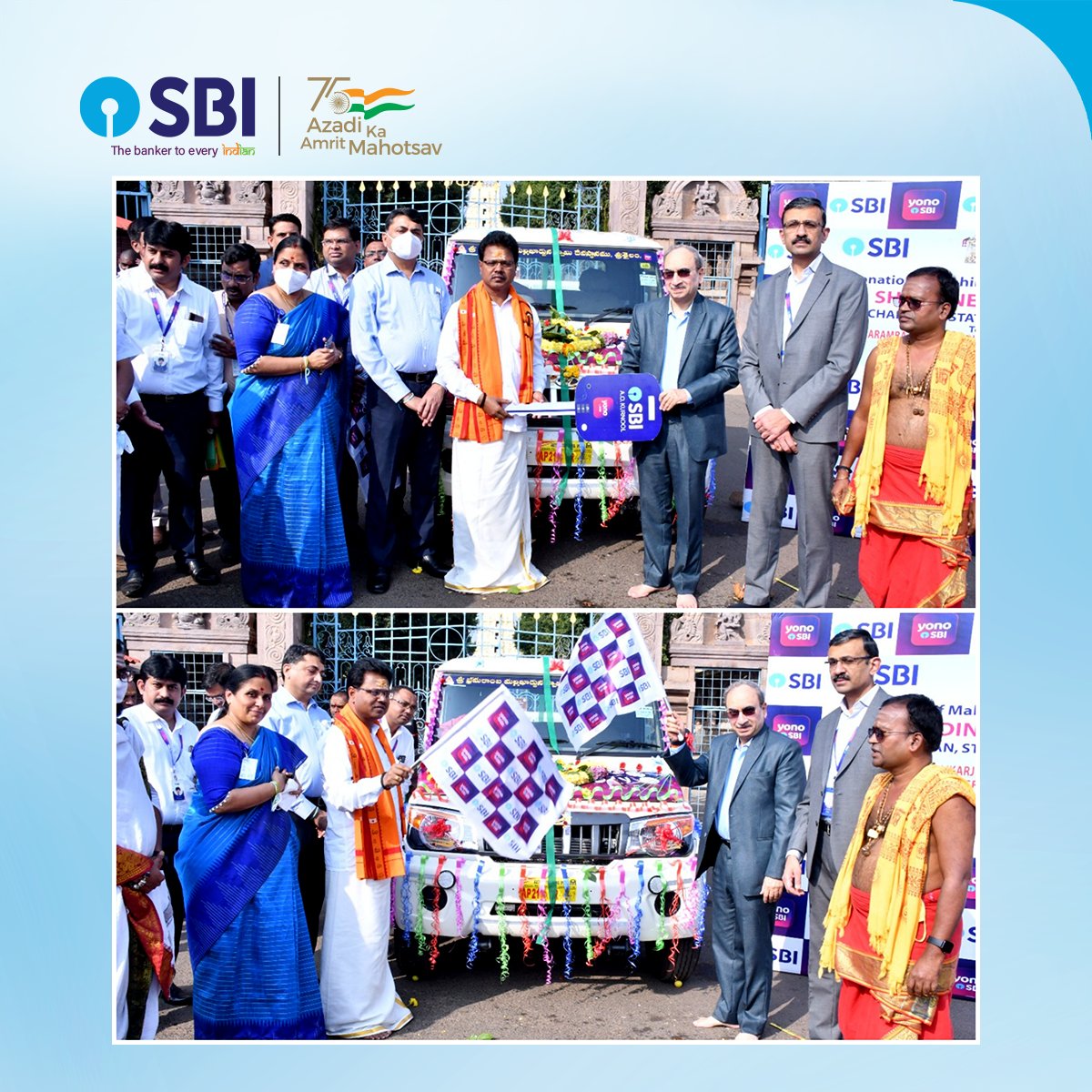 As part of CSR activity, SBI Chairman, Shri Dinesh Khara handed over a van to Srisailam Temple which will be used for transportation of essential goods.

#ServingBeyondBanking #CSR #TeamSBI