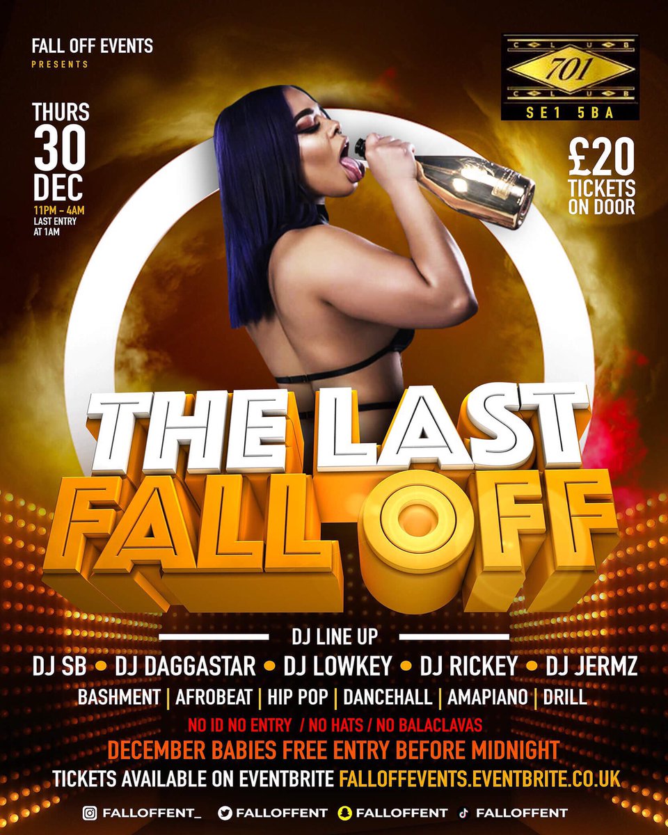 falloffent's tweet photo. Fall Off Entertainment Presents a Fall Off Weekend🍾, commencing with : 

Day 1 🤪

The Last Fall Off, 30th December Club 701 🌃The New Year Warm Up Party 🎉 

Day 2 🤩

Sexy &amp; Expensive 2022 , January 1st Dubai Lounge🌇. The 21+ Party 🚫🥳

Tickets Link :https://t.co/ubEelDAAhh https://t.co/gdClwx45wP