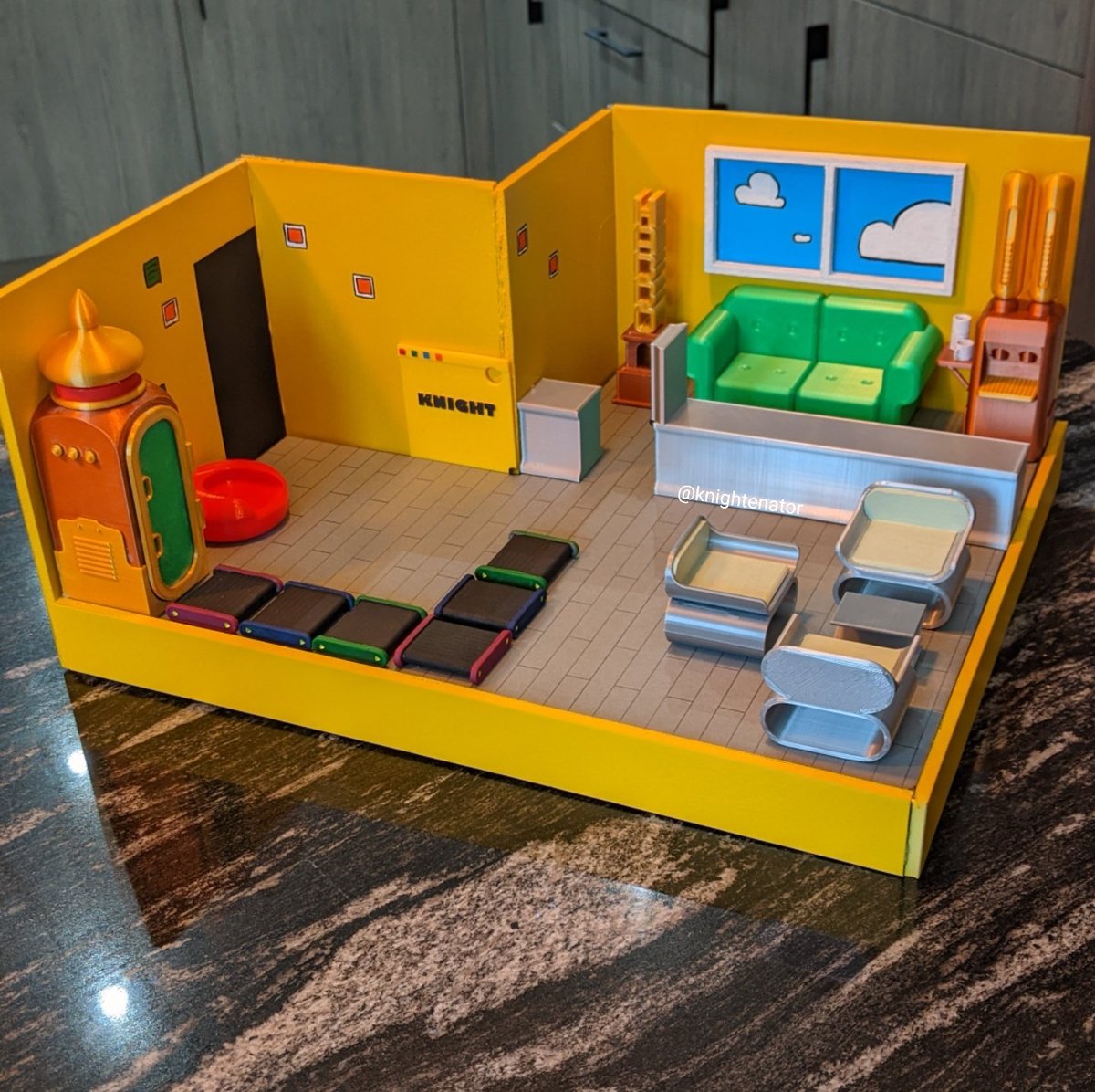 Knightenator's tweet image. As if my brother made an entire Habbo Hotel room for me. All 3D printed and handmade from scratch. Insane! 🤌🙌