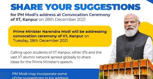 iitkaablr's tweet photo. Hon’ble PM Shri Narendra Modi Ji will be our Chief Guest on the 54th Convocation of Indian Institute of Technology Kanpur on 28th December 2021. Request IITK alumni to share their suggestions on the link below:

https://t.co/8P1MGDKzCj https://t.co/0GyKA2FYfy