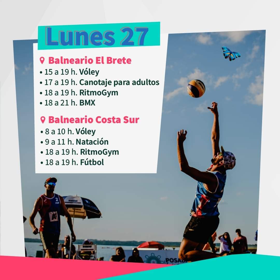 posadasdeportes's tweet photo. ¡Agenda deportiva de verano! 🏊‍♀️ ⛹‍♀️
Vóley, básket, natación, canotaje y yoga son algunas de las propuestas que te esperan esta temporada en los Balnearios Costa Sur y El Brete. 🏖Deslizá para conocer todas las actividades⬇️ https://t.co/CfYlOtgzlz