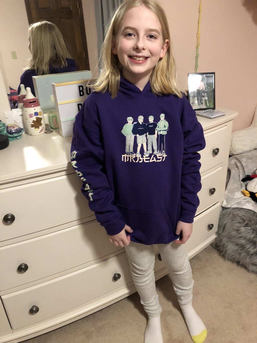 dmike14's tweet photo. @MrBeast my daughter loves her #beastmerch.  Kids would love to see me in a video. Willing to donate anything I won to charity!!! https://t.co/sfGVqi38nR