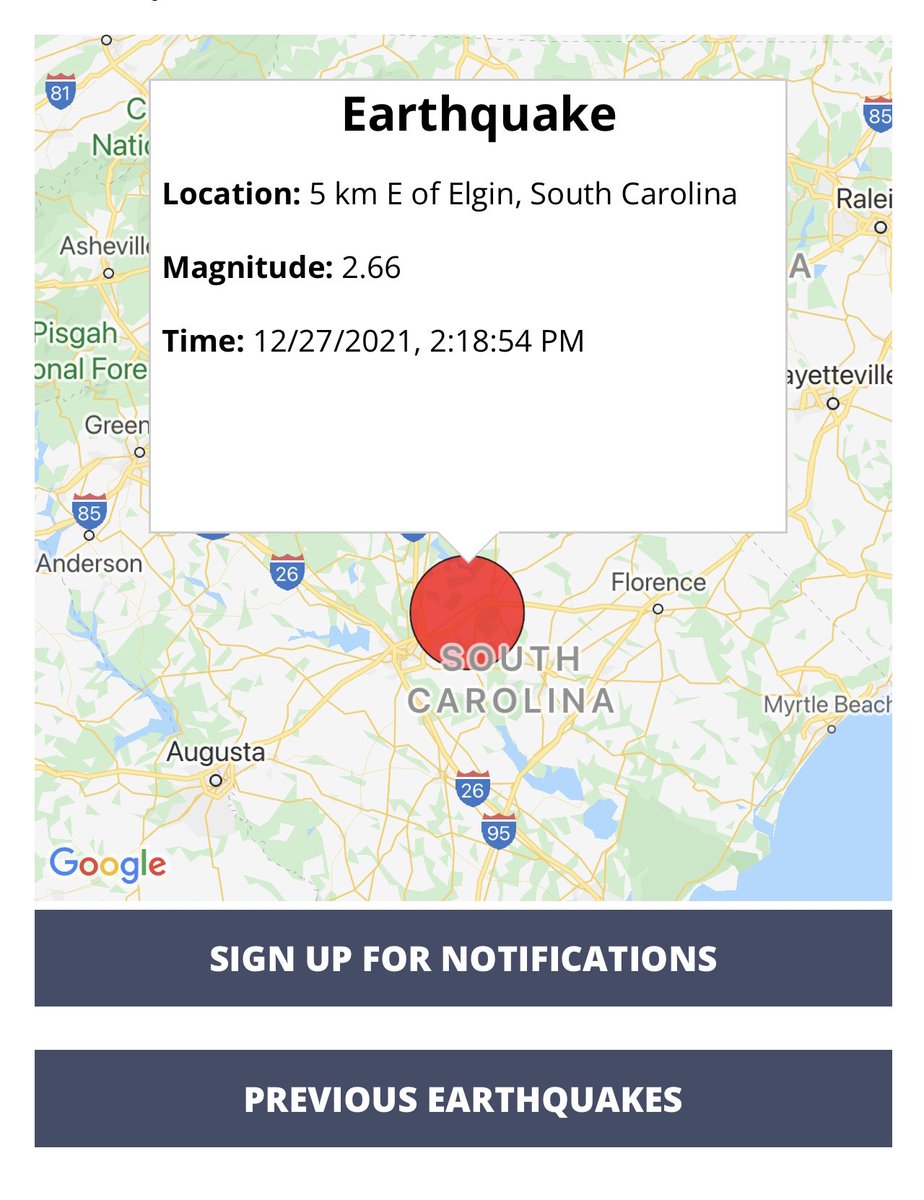 USGS confirms a 2.7 magnitude #earthquake centered 3.5 miles outside of Elgin, SC, occurring at 2:18 this afternoon (12-27-21) More info: #sctweets earthquake.usgs.gov/earthquakes/ev…