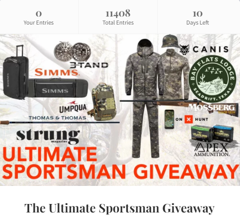 TrailofHighways's tweet photo. Only 10 Days Left to Register for the Ultimate Sportsman Giveaway
Sign up Today
https://t.co/7n5Eny1AXY…
via @Strungmag
:
#canisathlete #simms #umpqua #thomasandthomasflyrods #bayflatslodge #mossberg #apexammunition #3tandreels #gundogs #flyfishing #castandblast #uplandhunting https://t.co/YrJsSNthjv