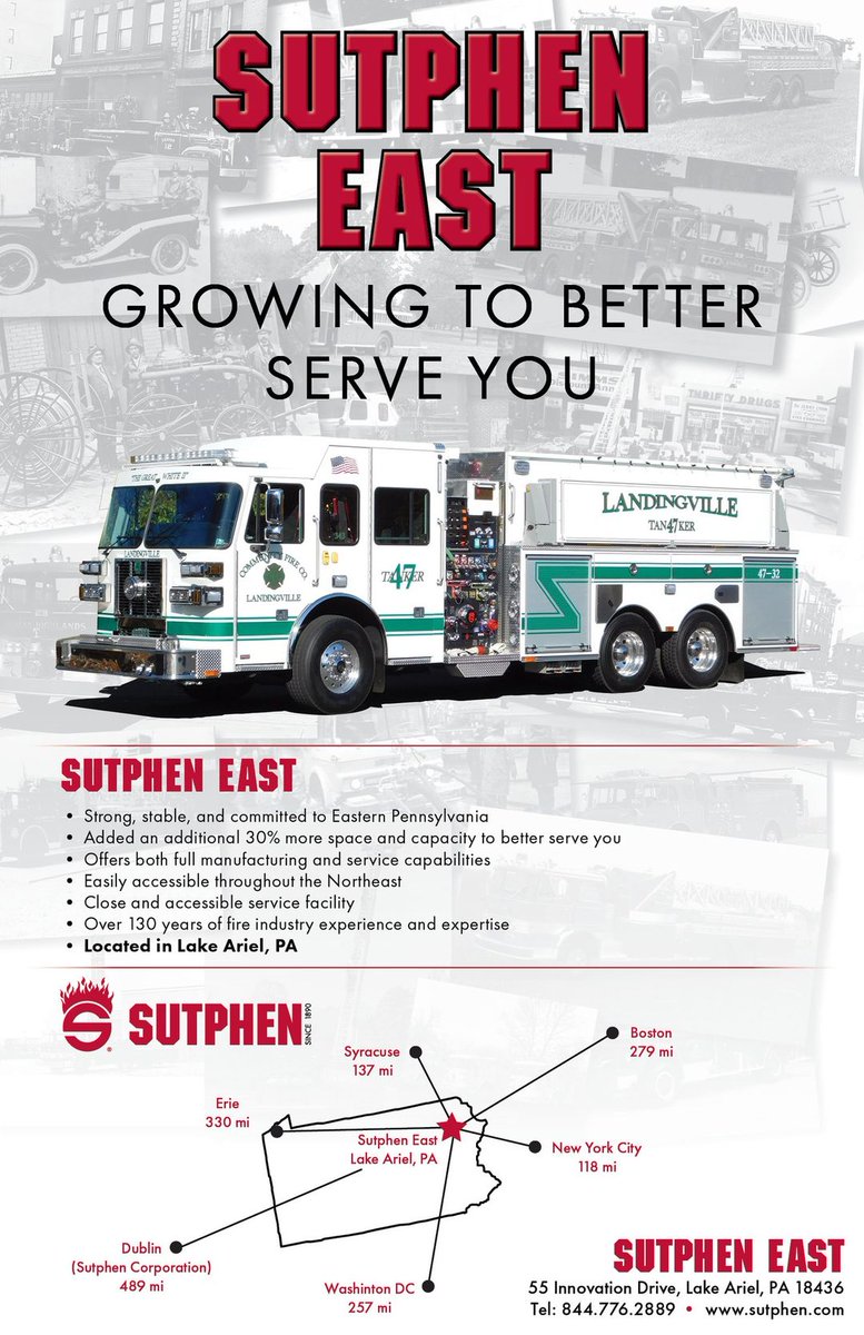 SterlingBizTech's tweet photo. Manufacturers continue to find success in Wayne County PA! Great way to start out the New Year! Sutphen East - Growing to Better Serve You. Located in Northeastern Pennsylvania, Sutphen East is adding an additional 30% more space and capacity to better serve you. 
#BuiltToDoWork https://t.co/dS1X9dWRul