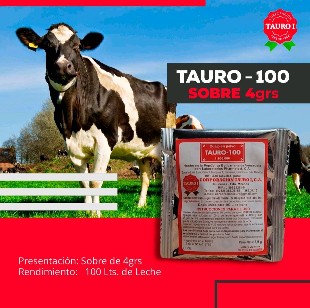 taurocorp's tweet photo. Un queso de buena calidad se consigue con cuajos de alto rendimiento, como el Tauro 100 ahora en presentación de sobres de 4grs. 

Este producto rinde hasta 100 litros de leche, lo que te permite ahorrar dinero sin sacrificar tu producción😁. 

#CuajosTauro
#cuajo
#quesos
#leche https://t.co/1gcx7b7c3Z