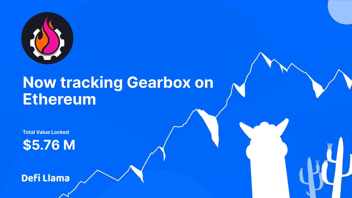 DefiLlama's tweet photo. Now tracking @GearboxProtocol on @ethereum 

Get up to 10x leverage, Gearbox Protocol allows anyone to get leverage in a decentralized way and use it across various other protocols in a composable way: margin trading, leverage farming, and more!

https://t.co/00HJIeKpNc https://t.co/dGEHzQZ7U4