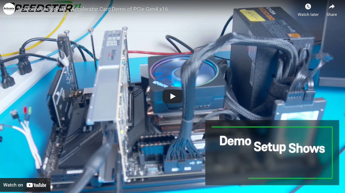 AchronixCorp's tweet image. ▶️ Demo: Communicate Using an #FPGA through #PCIe Gen4 x16 with an @AMD Ryzen Server &amp;gt; achronix.com/node/705

In this demo, the VectorPath™ #acceleratorcard connects to an #AMD Ryzen based server using PCIe Gen4 x16 interface. 

#semiconductorindustry #achronix #fgas