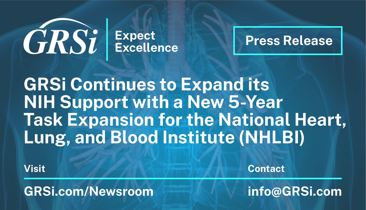 GRSi Continues to Expand its @nih_nhlbi Support with a New 5-Year Tasking to Secure Critical Infrastructure Systems and Design &amp; Modernize Conferencing Technology

Learn More: grsi.com/newsroom/
Join Us: grsi.com/careers/
 
#HealthIT #NHLBI #Cloud