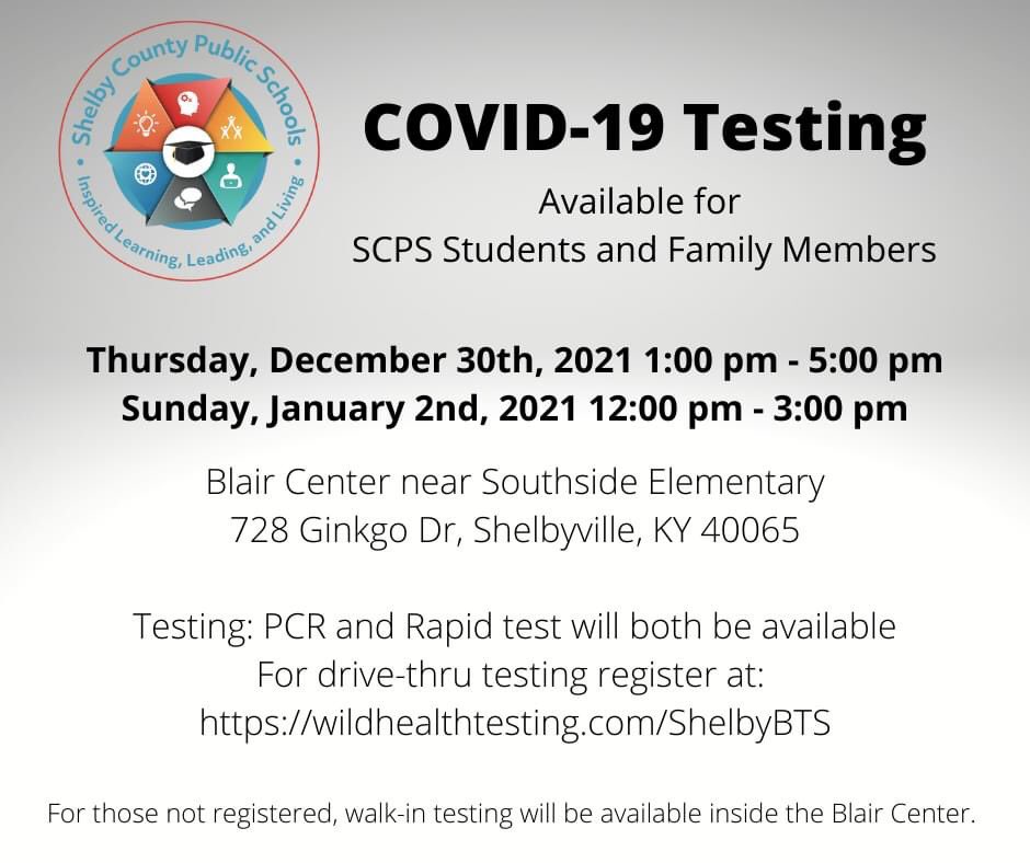 Free COVID 19 testing opportunity for SCPS families. Please share this info! #il3