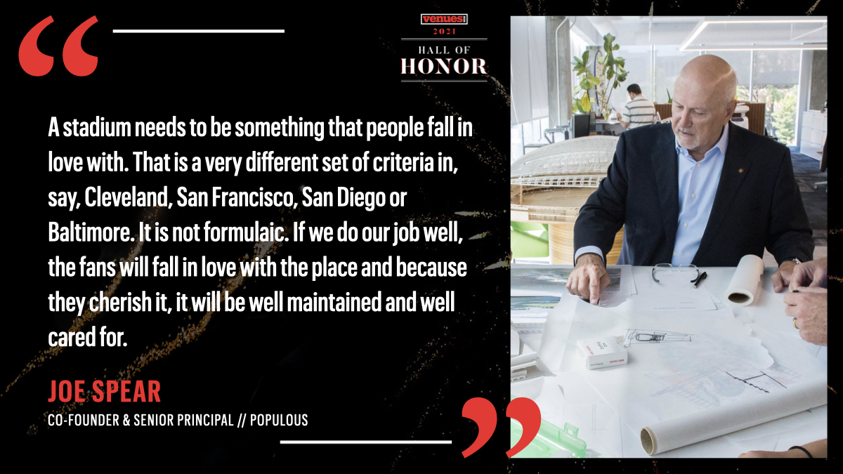 Venues_Now's tweet photo. 2021 VenuesNow Hall of Honor honoree, Joe Spear, Co-Founder &amp; Senior Principal at @Populous, on the community appeal of a well designed stadium. Full feature on https://t.co/9rq3bWKmrh: https://t.co/7O1aJCzLvm.
#VenuesNow #VNHallOfHonor #VenuesNowNews https://t.co/JIFG9ppGzn