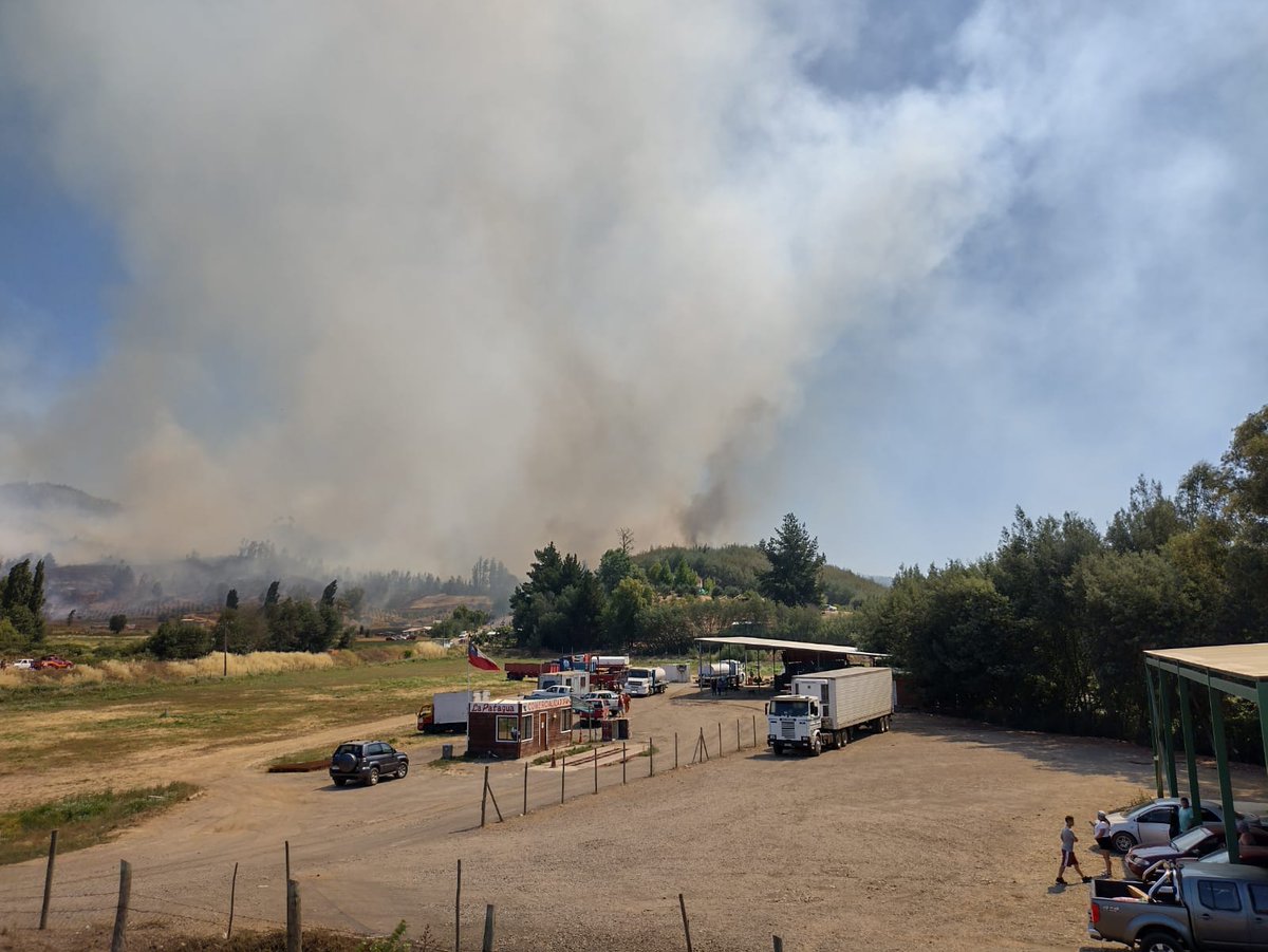 ICEBiobio's tweet photo. #Quillón se mantiene activo incendio forestal denominado El Rosario con avance hacia cerro cayumanqui, ruta Florida Quillón afectada en tramo coyanco donde onemi emitió alerta SAE de evacuación. https://t.co/RlhnpQuGiT