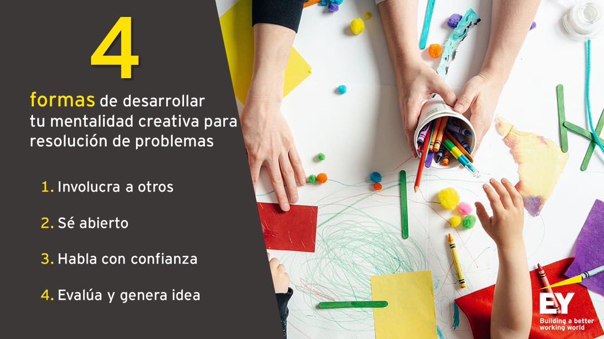 EY_Venezuela's tweet photo. Una de las habilidades más importantes en la vida profesional y personal es la capacidad de resolver problemas. #EYVenezuela te presenta #4formas que te ayudarán a desarrollar una mentalidad creativa para la #ResoluciónDeProblemas. Comparte estos tips con tus amigos https://t.co/4Khzu9jPg4