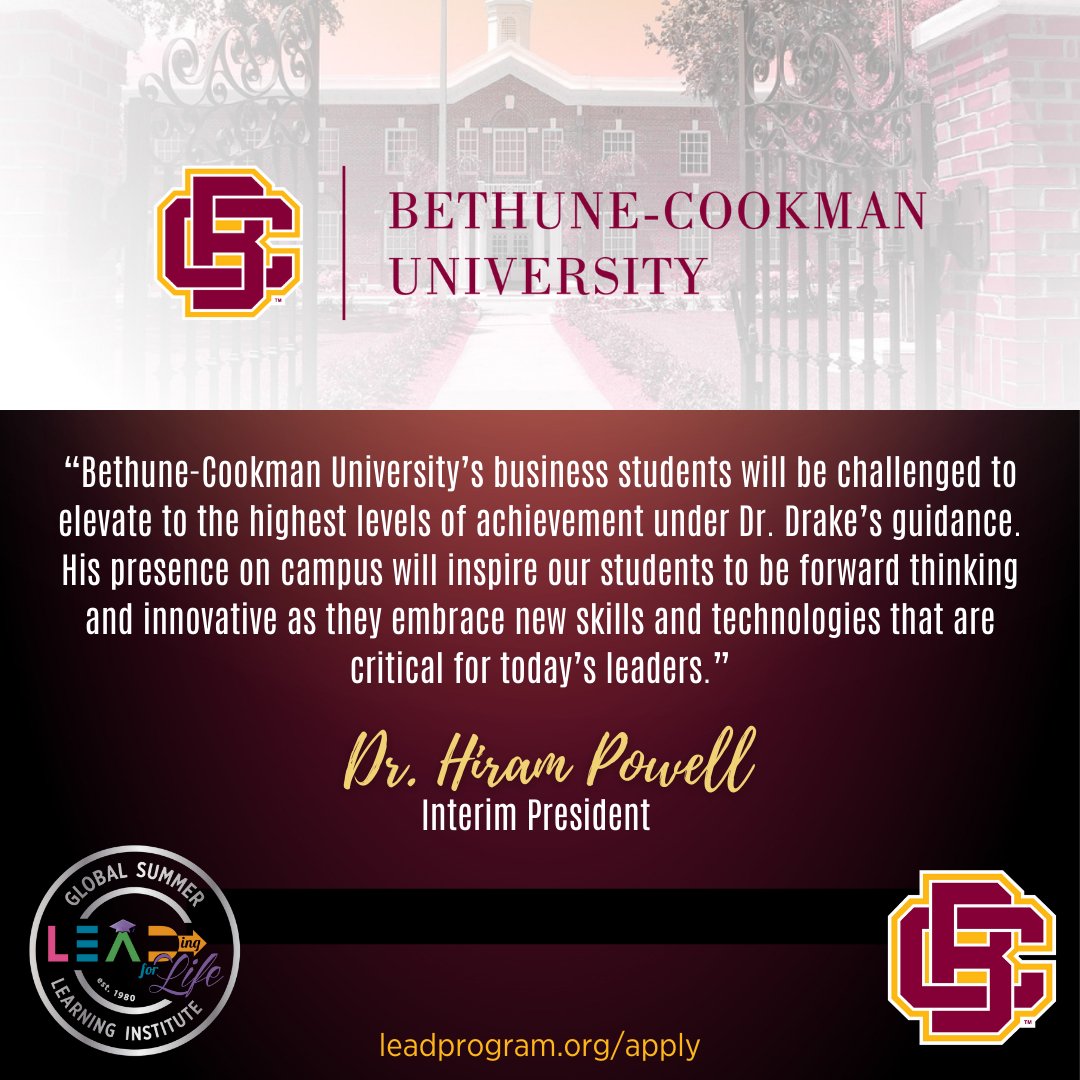 LEADingforlife's tweet image. We're excited to bring in the #NewYear with New Partnerships, @bethunecookman #University joins our #LEADcommunity as host institute for the #GSLI. #Highschool juniors apply today for this amazing program at leadprogram.org/apply!