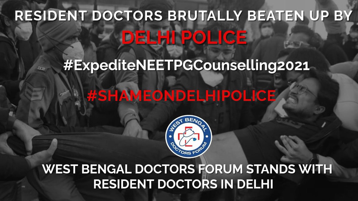 WBDF (@wbdf_official) on Twitter photo Young doctors,selflessly fighting 4 right 2 admission in PGCourses,being thrashed,manhandled on protest site.
Shame on callous,arrogant Central Govt,DelhiPolice
#shameonDelhiPolice
#ExpediteNEETPGCounselling2021
<a href="/PMOIndia/">PMO India</a> <a href="/mansukhmandviya/">Dr Mansukh Mandaviya</a> <a href="/MoHFW_INDIA/">Ministry of Health</a> <a href="/FordaIndia/">FORDA INDIA</a> <a href="/FAIMA_INDIA_/">FAIMA Doctors Association</a> Young doctors,selflessly fighting 4 right 2 admission in PGCourses,being thrashed,manhandled on protest site.
Shame on callous,arrogant Central Govt,DelhiPolice
#shameonDelhiPolice
#ExpediteNEETPGCounselling2021
<a href="/PMOIndia/">PMO India</a> <a href="/mansukhmandviya/">Dr Mansukh Mandaviya</a> <a href="/MoHFW_INDIA/">Ministry of Health</a> <a href="/FordaIndia/">FORDA INDIA</a> <a href="/FAIMA_INDIA_/">FAIMA Doctors Association</a>