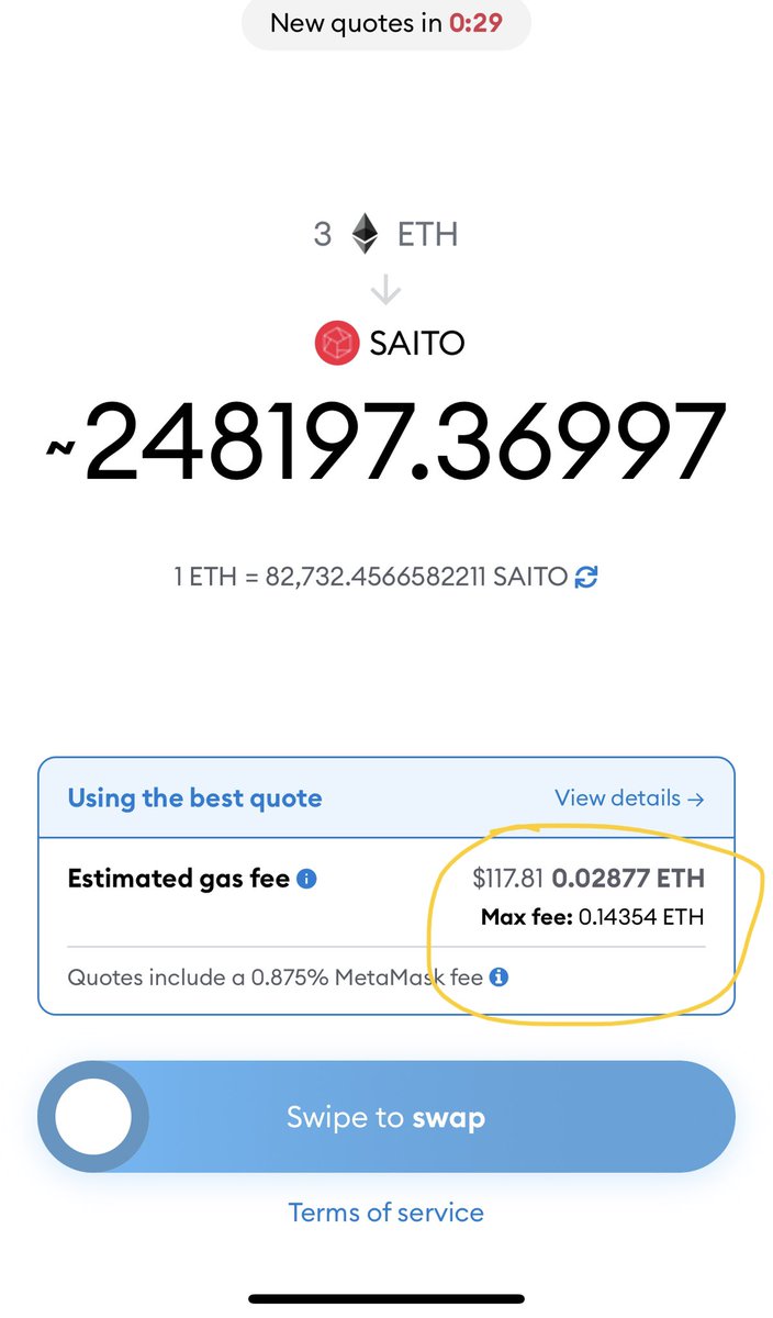 TilvarIonut's tweet photo. @WesleyBKress @SaskiaCrypto @ljcvok @infura_io Trying to swap some $ETH for $SAITO; are the taxes so high??!! Omg! $EGLD fees are so low https://t.co/sKi8LDNlxn