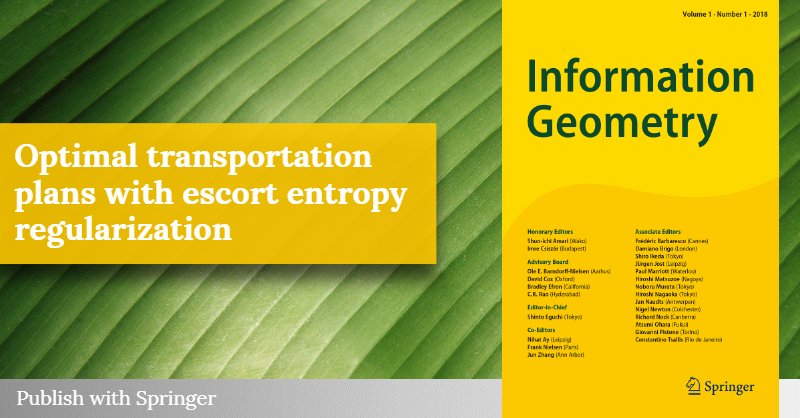 SpringerMath's tweet image. Shun-ichi Amari&apos;s newest article with Takashi Kurose &amp;amp; Shintaro Yoshizawa from #InformationGeometry:
&apos;Optimal transportation plans with escort entropy regularization&apos; is now available, and free to read for a limited time. #Optimaltransport go.sn.pub/n4j9uY