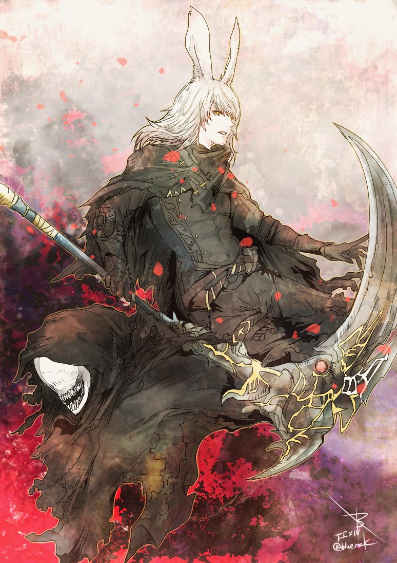 animal ears viera rabbit ears 1boy holding scythe male focus  illustration images