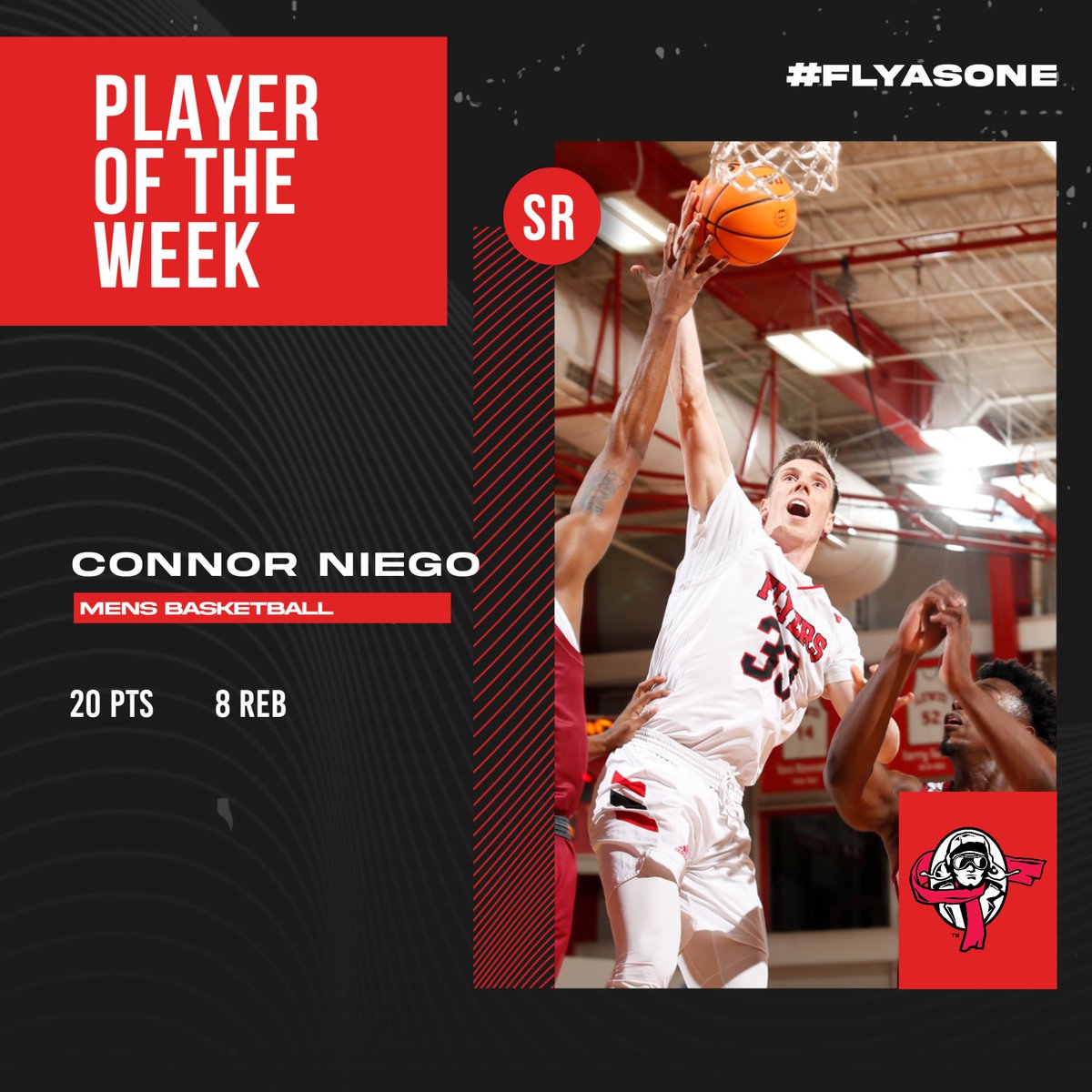 LewisMBBall's tweet photo. .@LewisMBBall senior forward Connor Niego was named #GLVCmbb Player of the Week for the second time this season after his 20 point, eight rebound performance in the Flyers upset win over No. 16 Ferris State last Monday #FlyAsOne https://t.co/sRwur1EvyQ