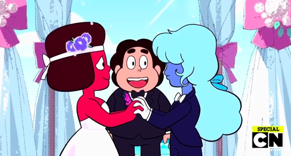 Todays couple is Ruby and Sapphire from Steven Universe! They are canon and married :))