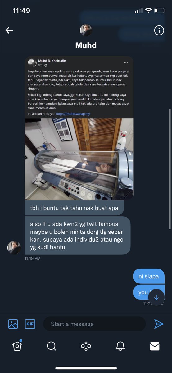 uwuchaaa's tweet photo. assalamualaikum. tak minta banyak, nak minta jasa baik korang yg murah hati tolong rt supaya ada pihak yg berwajib tahu tentang ni. dlm gambar ni mutual twitter saya, dia takda sedara yg boleh tolong. semoga Allah permudahkan urusan beliau dan kita semua, in shaa Allah https://t.co/w3c2WbVjgE