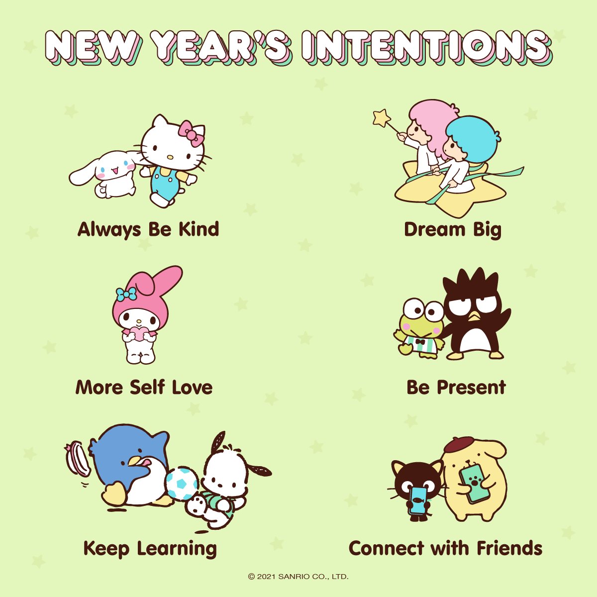 sanrio's tweet photo. Intention setting for the new year 💕 What are your 2022 intentions? ⬇️✨#mondaymotivation https://t.co/BwlXBSre0K