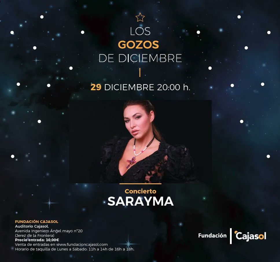 🎤La #voz @saraymaoficial en el Teatro Cajasol en #Jerez 📅 Miécoles 29 de diciembre a las 20 horas Compra de entradas: buff.ly/3FgWEB4