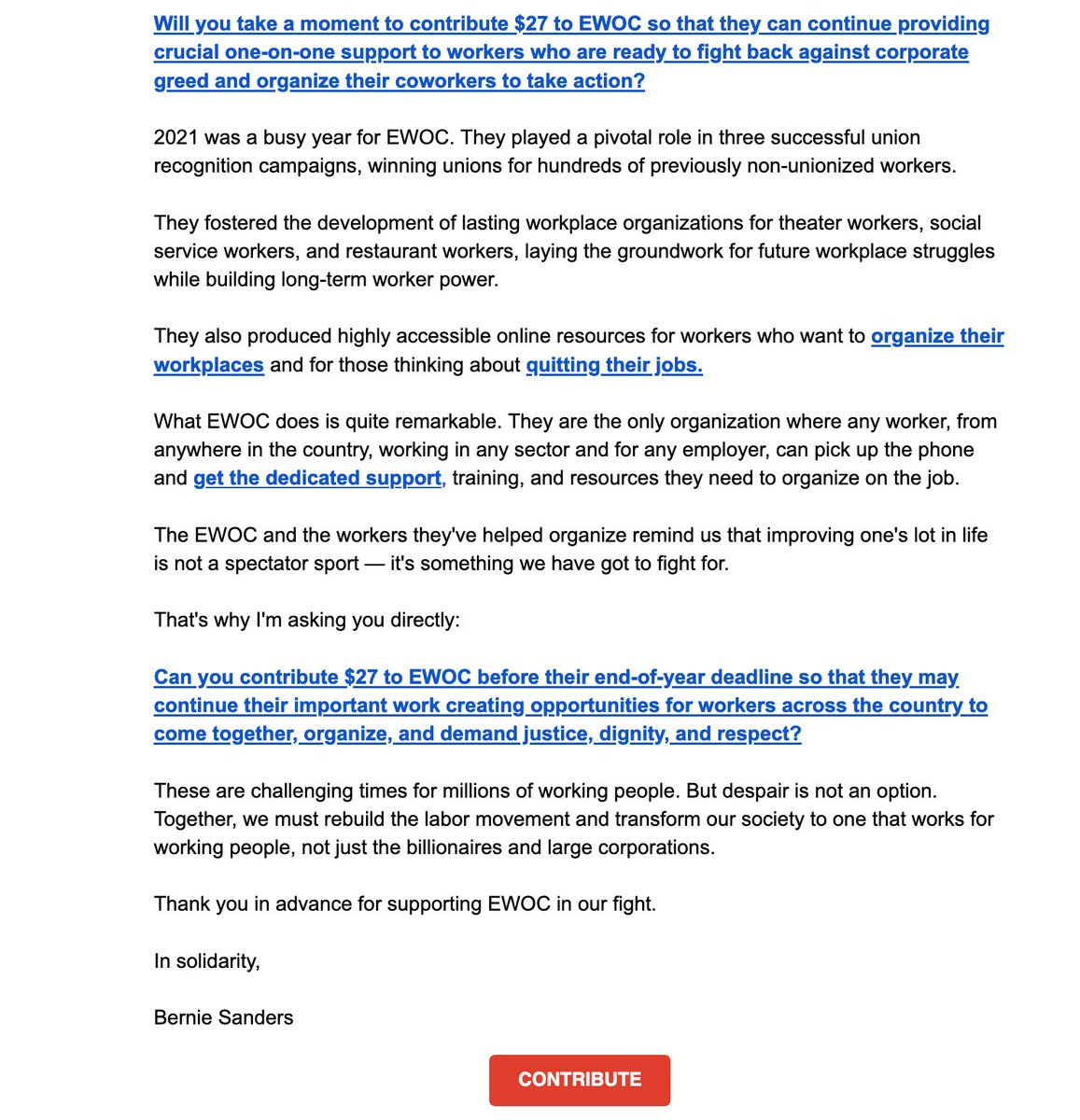 We are once again asking you to listen to <a href="/BernieSanders/">Bernie Sanders</a> and make a recurring donation to our efforts. We couldn't have started without Sen. Sanders's help, and we can't continue without yours.

✨ secure.actblue.com/donate/ewoceoy… ✨