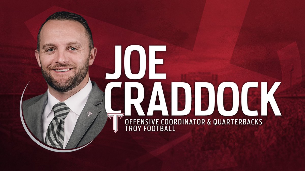 We’re excited to welcome Joe Craddock (<a href="/CoachCraddock/">Joe Craddock</a>) to the Troy Family as our new offensive coordinator!

📰 - TroyTrojans.com/craddock

#OneTROY ⚔️🏈